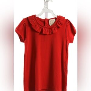 Girls Red Ruffle Collar Short Sleeve Top
